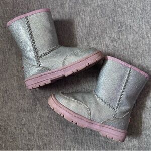 J. Crew Crewcuts Girls Silver and Pink Sparkle Glitter Boots with Fur